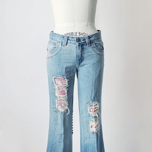 Vintage Y2K xhilaration Low Rise Patched Flare Jeans