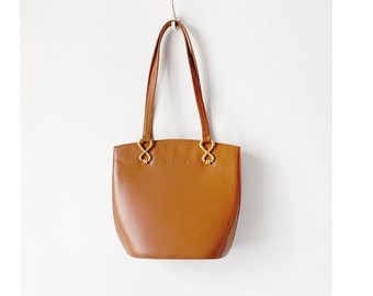 Vintage 90s Tan Leather Tote Bag