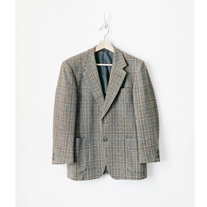Vintage 80s Tweed Wool Plaid Blazer Jacket