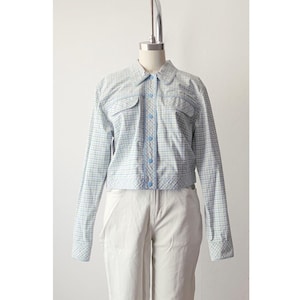 Vintage 90s Kenar Studio Blue Gingham Cropped Jacket