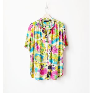 Blusa vintage de gran tamaño con estampado floral abstracto de los años 90