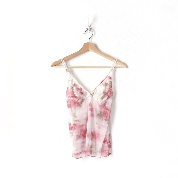 Vintage Y2K White See Through Floral Camisole Top