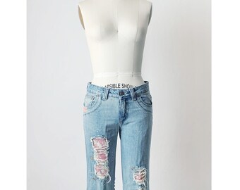 Vintage Y2K xhilaration Low Rise Patched Flare Jeans