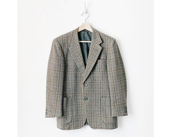 Vintage 80s Tweed Wool Plaid Blazer Jacket