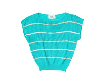 Vintage 70s Turquoise Striped Crochet Top