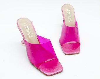 Vintage Y2K Mudd Hot Pink Lucite Slide Sandals