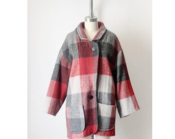 Vintage 90s Wool Plaid Oversized Coat