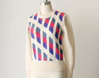 Vintage 1970s Geometric Crew Neck Pullover Sweater