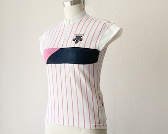 Vintage Y2K Descente Quarter Zip Pink Vertical Striped Top Made in Japan