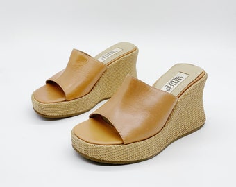 Vintage 90s Chunky Platform Wedges Slide Sandals