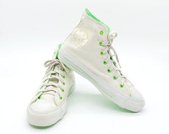 Vintage 80s Two Tone Neon Green Converse All Star Hi Top Made in U.S.A.