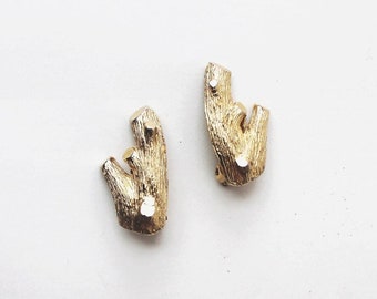 Vintage Hobé Earrings Novelty Gold Wood Log Clip On Earrings
