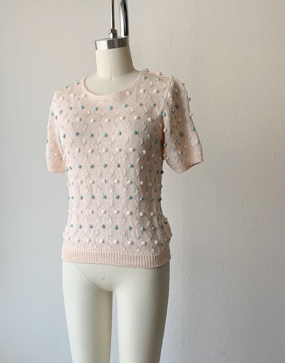 Vintage Pastel Pink Bubble Knit Short Sleeves Croc