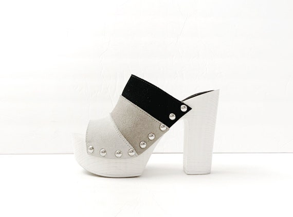 Vintage 90s Charles David Studded Slides Platform… - image 1