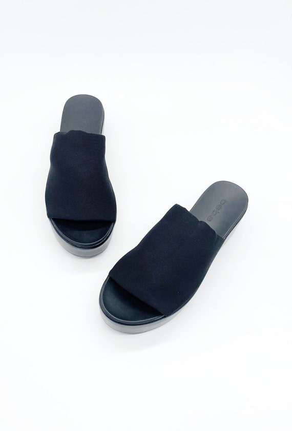 Vintage Bebe Black Slinky Platform Slide Sandals