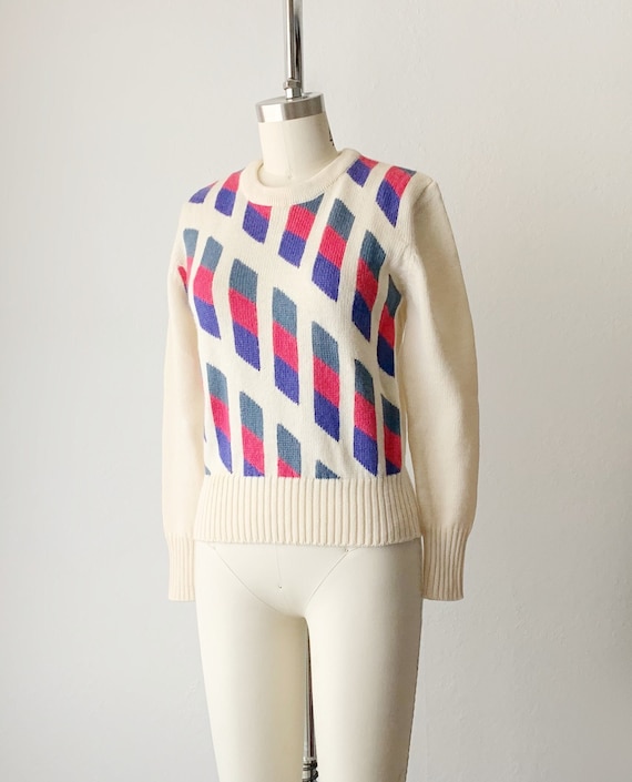 Vintage 1970s Geometric Crew Neck Pullover Sweater - image 1