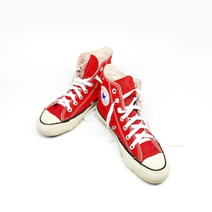 Vintage 90s Red Converse Chuck Taylor All Star Hi Top Made in U.S.A. Size 8 Women&#39;s