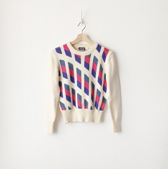 Vintage 1970s Geometric Crew Neck Pullover Sweater - image 2