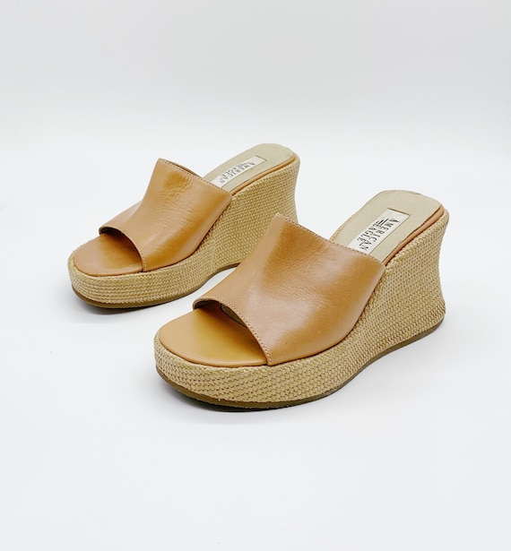 Vintage 90s Chunky Platform Wedges Slide Sandals