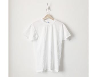 Vintage Russell Athletic White Crew Neck Short Sleeves T Shirt Size Small
