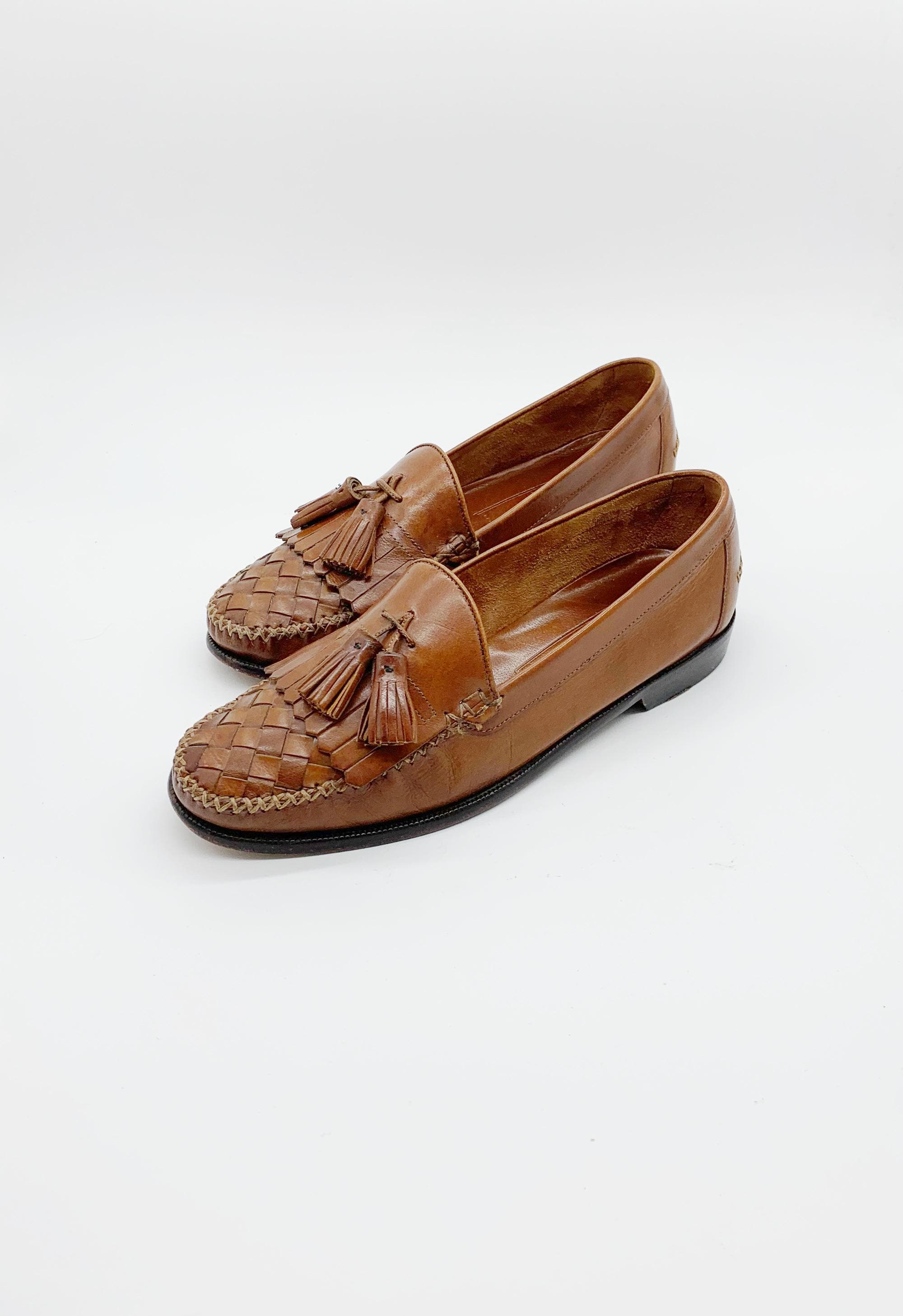 Cole Haan Tan Woven Leather Slip-On Loafers COLE HAAN Size 11 Brown Woven Leather Penny Loafers Shoes | eBay main image 4