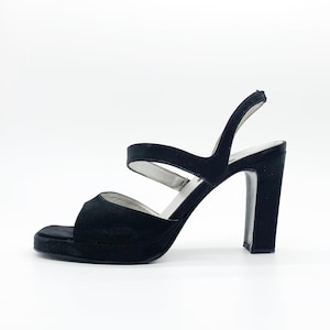 Vintage 90s Black Asymmetrical Slingback Platform Sandals