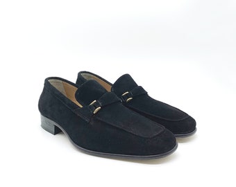 Vintage 90s Black Suede Square Toe Women Loafer Shoes