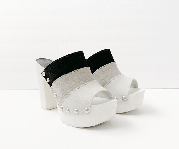 Vintage 90s Charles David Studded Slides Platform… - image 2