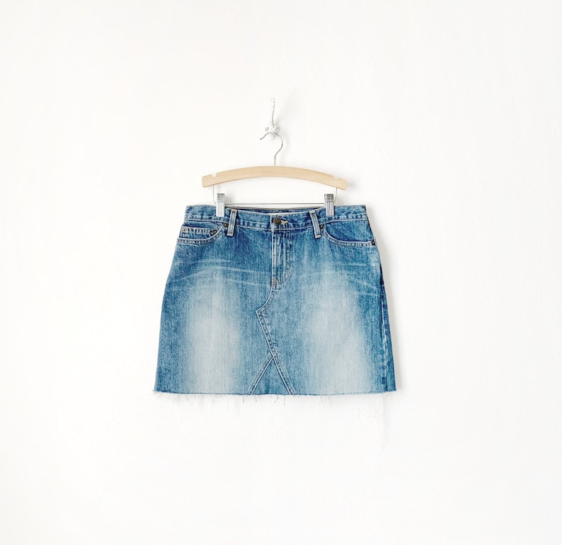 Vintage Y2K Abercrombie and Fitch Low Waist Raw Ham Denim Skirt image 1