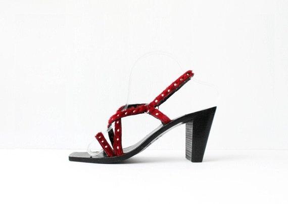 1990s VIC MATIE Red Fur Strappy Slingback Square T