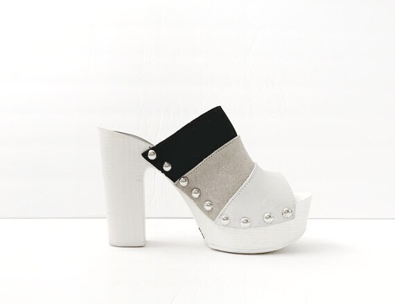 Vintage 90s Charles David Studded Slides Platform… - image 5