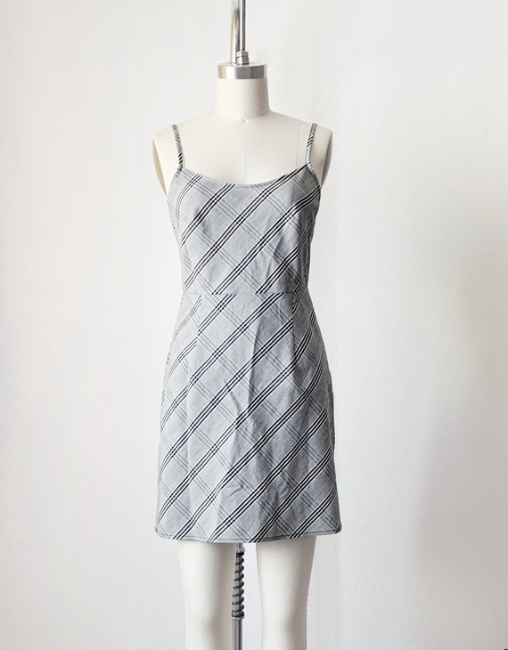 Vintage Y2K Gray Plaid Cami Dress - image 2