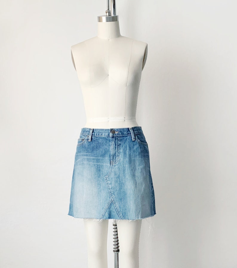Vintage Y2K Abercrombie and Fitch Low Waist Raw Ham Denim Skirt image 3