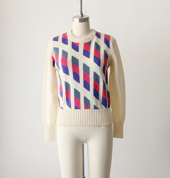 Vintage 1970s Geometric Crew Neck Pullover Sweater - image 3