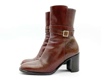 Vintage BALLY LEVIZZA Brown Leather Buckle Ankle Boots