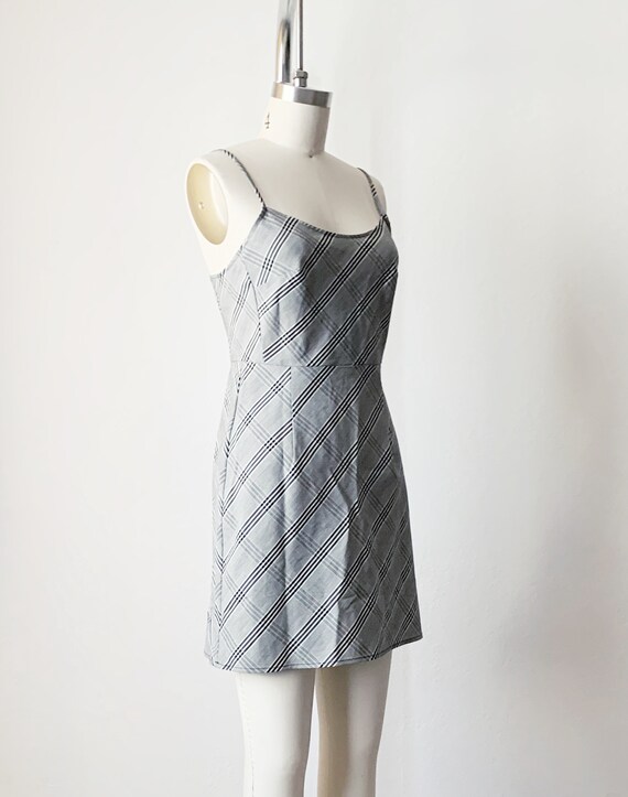 Vintage Y2K Gray Plaid Cami Dress - image 9