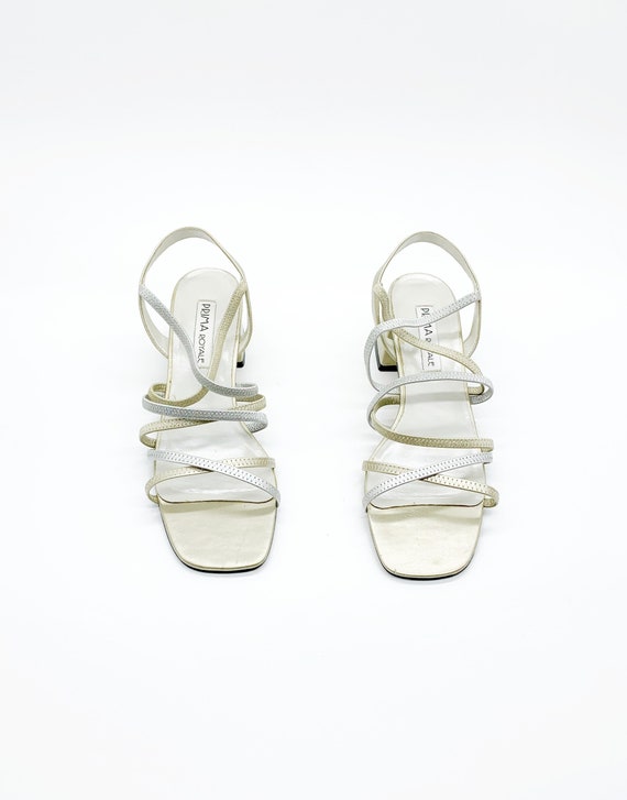 Vintage 90s Metallic Strappy Slingback Block Heel 