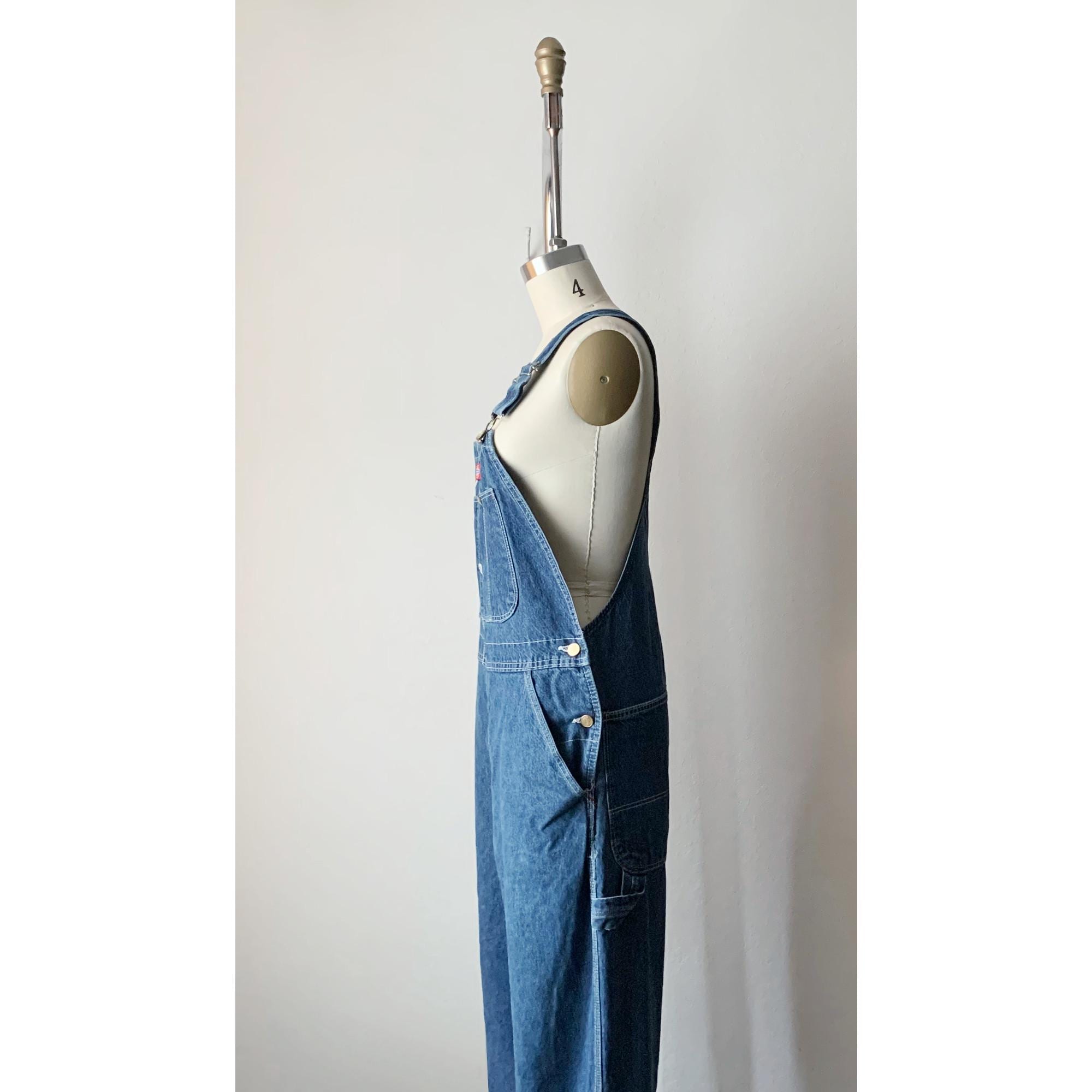 オーバーオール euro vintage 80s 90s Vintage 90s Overalls Silver Jeans Flared Dark Blue Jean Bibs