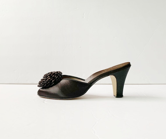 1940s Peep Toe Pom Pom Slippers Sandals Mules Pump