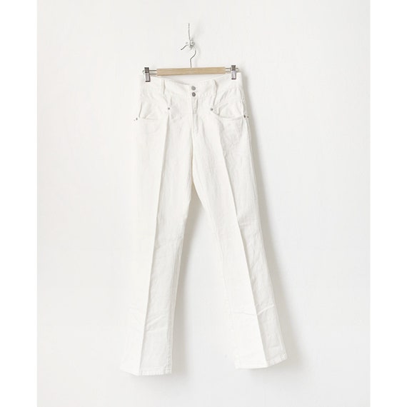 Vintage Y2K White Cotton Mid Rise Flare Pants