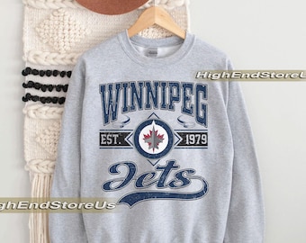 Bluza Winnipeg Jets, koszulka hokejowa Winnipeg w stylu vintage, bluza z okrągłym dekoltem Winnipeg Hockey, młodzieżowy sweter Jets Hockey, prezent dla fana hokeja