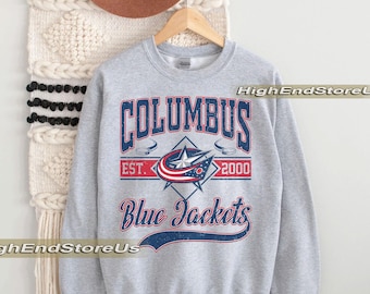 Bluza Columbus Blue Jacket, koszulka hokejowa Vintage Columbus, bluza Columbus Hockey Crewneck, młodzieżowy sweter Blue Jackets Hockey, prezent dla fana hokeja