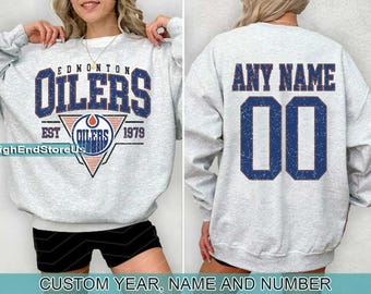 Personalized Edmonton Hockey Sweatshirt, Edmonton Oilers crewneck, Edmonton Hockey shirt, Custom Hockey Shirt, Hockey Number Shirt