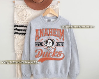 Bluza z nadrukiem Anaheim Duck, koszulka hokejowa Anaheim w stylu vintage, okrągły dekolt Anaheim Hockey, młodzieżowy sweter Ducks Hockey, prezent dla fana hokeja
