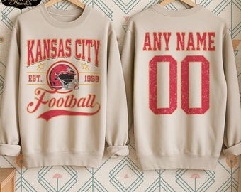 Personalized Kansas City Football Sweatshirt, Kansas City Football tshirt, Kansas City football Tee, Custom Football Shirt, Football Number