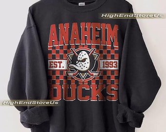 Bluza z nadrukiem Anaheim Duck, koszulka hokejowa Anaheim w stylu vintage, okrągły dekolt Anaheim Hockey, młodzieżowy sweter Ducks Hockey, prezent dla fana hokeja