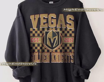 Sudadera Vegas Golden Knights, camiseta vintage de hockey de Las Vegas, jersey de hockey de Las Vegas con cuello redondo, suéter juvenil de hockey Golden Knights, regalo para fanáticos del hockey