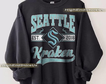 Bluza Seattle Krake, koszulka hokejowa vintage Seattle, bluza z okrągłym dekoltem Seattle Hockey, młodzieżowy sweter Kraken Hockey, prezent dla fana hokeja