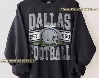 Moletom vintage de futebol americano do Dallas, gola redonda com capacete vintage, suéter clássico do Texas Pride, roupa para torcedores em dias de jogos