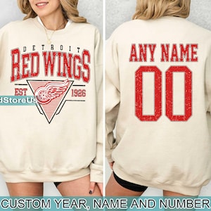 Personalized Detroit Hockey Sweatshirt, Detroit Red Wings crewneck, Detroit Hockey shirt, Custom Hockey Shirt, Hockey Number Shirt